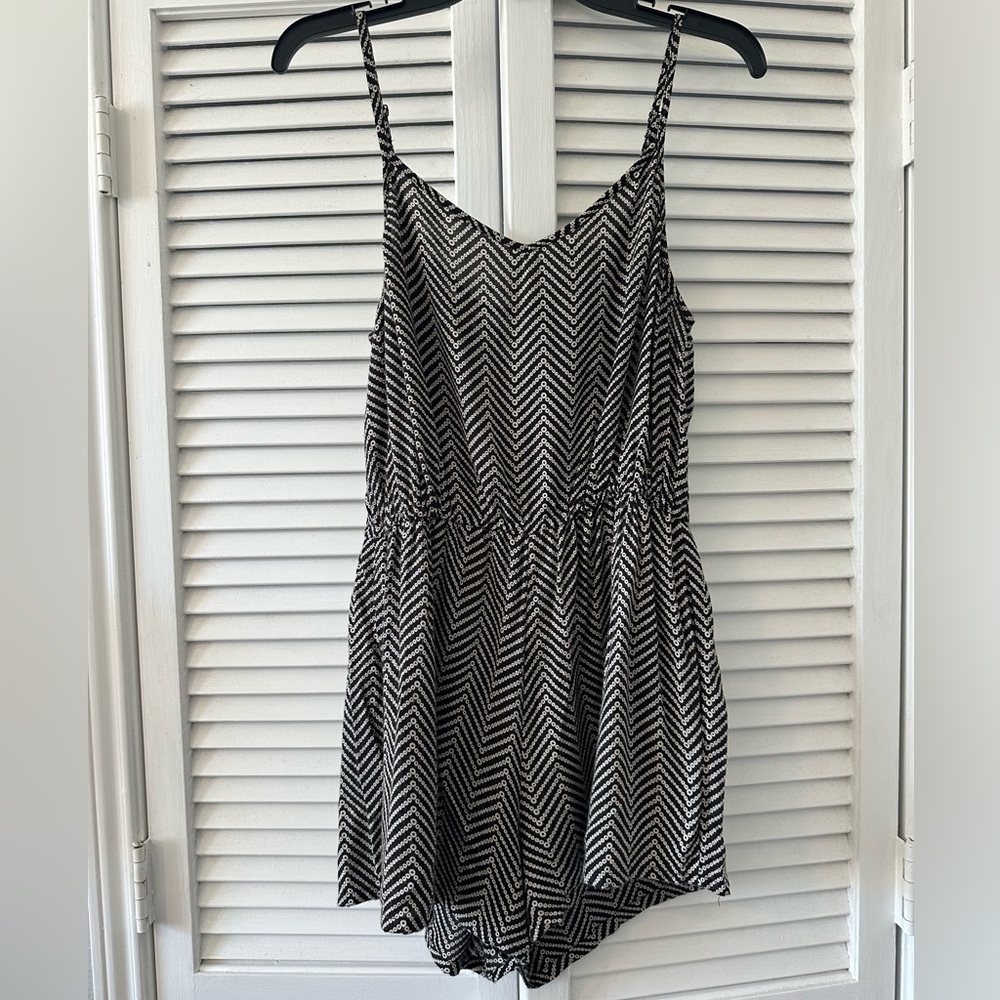 Angie Size Large Romper Black and Tan